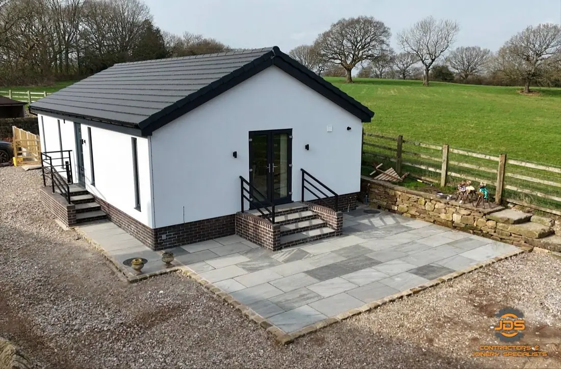 Charnock Richard build, rear elevation with steps and railings